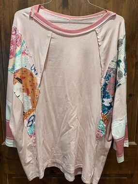 Light Pink Top with Floral Print Sleeves
